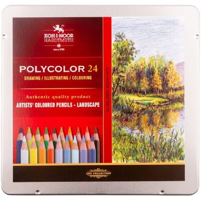 KOH-I-NOOR Polycolor 3824/24 Kunstbuntstifte Landschaft in einer Blechdose 24 Stück KOH-I-NOOR Polycolor 3824/24 Kunstbuntstifte Landschaft in einer Blechdose 24 Stück