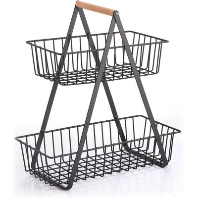 MSV Elie 2-stöckiger Korb, für die Küche, schwarz, Stahl, Holz MSV Elie 2-stöckiger Korb, für die Küche, schwarz, Stahl, Holz