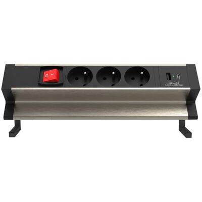IN Tischsteckdosenleiste mit 3 Steckdosen, USB A+C und Schalter IN Tischsteckdosenleiste mit 3 Steckdosen, USB A+C und Schalter