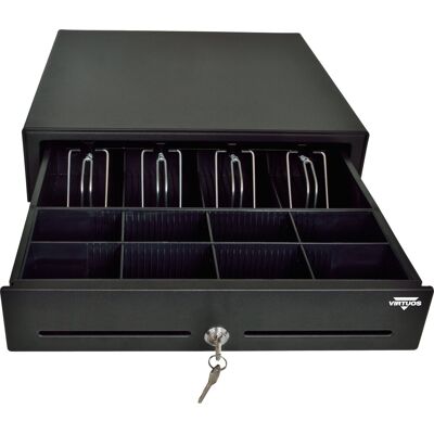 Virtuos Kassenschublade C410D mit Kabel, Metallbügel, 9-24V, schwarz Virtuos Kassenschublade C410D mit Kabel, Metallbügel, 9-24V, schwarz