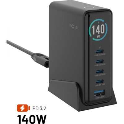 FIXED GaN Station 140W mit Display 4x USB-C/USB PD 3.2 schwarz FIXED GaN Station 140W mit Display 4x USB-C/USB PD 3.2 schwarz