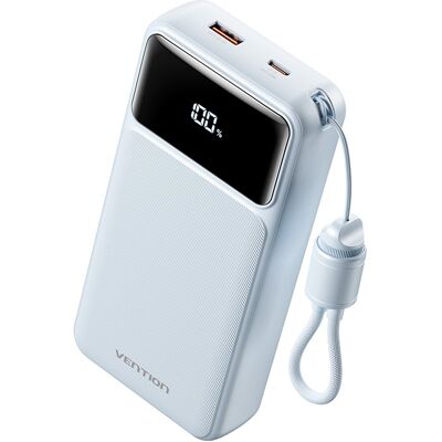 Vention 20 000 mAh Power Bank (USB-C + USB-A) with Built-in Cable 22,5 W Blue LED Display Type Vention 20 000 mAh Power Bank (USB-C + USB-A) with Built-in Cable 22,5 W Blue LED Display Type