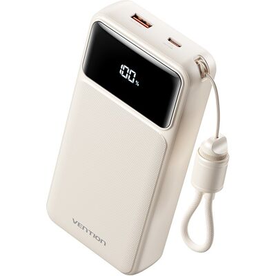 Vention 20 000 mAh Power Bank (USB-C + USB-A) with Built-in Cable 22,5 W White LED Display Type Vention 20 000 mAh Power Bank (USB-C + USB-A) with Built-in Cable 22,5 W White LED Display Type