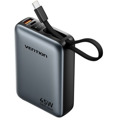 Vention 20 000 mAh Mini Powerbank (USB-C + USB-C/USB-A) mit integriertem USB-C-Kabel 45 W Grau Unive Vention 20 000 mAh Mini Powerbank (USB-C + USB-C/USB-A) mit integriertem USB-C-Kabel 45 W Grau Unive