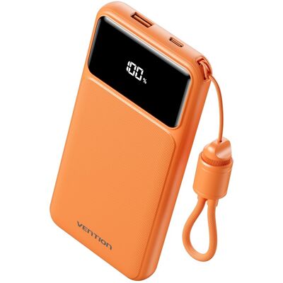 Vention 10000mAh Power Bank (USB-C + USB-A) with Built-in Cable 22.5W Orange LED Display Type Vention 10000mAh Power Bank (USB-C + USB-A) with Built-in Cable 22.5W Orange LED Display Type