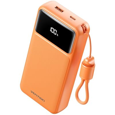 Vention 20000mAh Power Bank (USB-C + USB-A) with Built-in Cable 22.5W Orange LED Display Type Vention 20000mAh Power Bank (USB-C + USB-A) with Built-in Cable 22.5W Orange LED Display Type