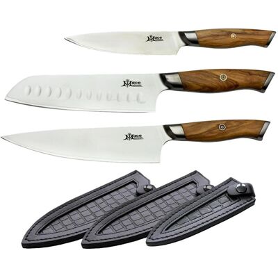 MaceMaker FUJI SanMai Küchenmesser mit Leder-Etui Set 3 Stück MaceMaker FUJI SanMai Küchenmesser mit Leder-Etui Set 3 Stück