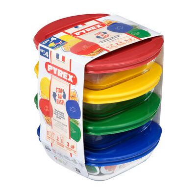 Pyrex 913S572/7646 Dosen-Set mit 4 quadratischen Teilen Pyrex 913S572/7646 Dosen-Set mit 4 quadratischen Teilen
