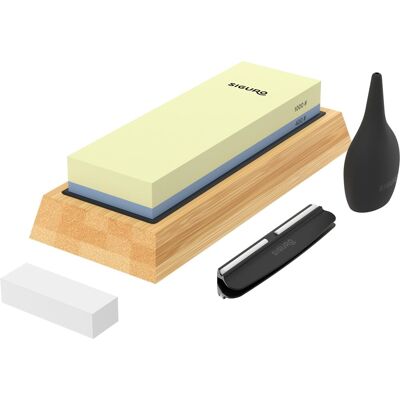 Siguro Bamboo Base Schleifstein, Körnung 400/1000 mit Anleitung und Zubehör Siguro Bamboo Base Schleifstein, Körnung 400/1000 mit Anleitung und Zubehör