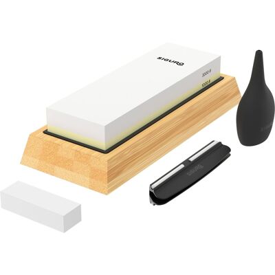 Siguro Bamboo Base Schleifstein, Körnung 1000/3000 mit Anleitung und Zubehör Siguro Bamboo Base Schleifstein, Körnung 1000/3000 mit Anleitung und Zubehör