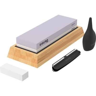Siguro Bamboo Base Schleifstein, Körnung 3000/8000 mit Anleitung und Zubehör Siguro Bamboo Base Schleifstein, Körnung 3000/8000 mit Anleitung und Zubehör