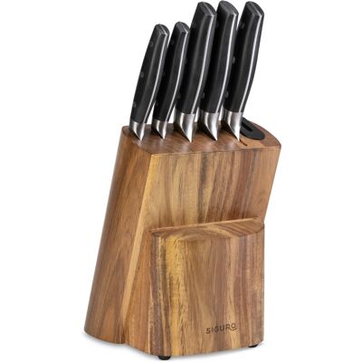Siguro Sugoi Messer Set 5 Stück + Holzblock mit Schleifstein Siguro Sugoi Messer Set 5 Stück + Holzblock mit Schleifstein