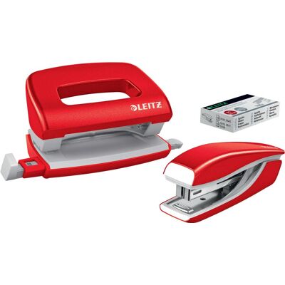 LEITZ WOW Mini-Heftgerät und Locher-Set, rot LEITZ WOW Mini-Heftgerät und Locher-Set, rot