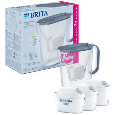 Brita Style Essential mit 3 Maxtra Pro Pure Performance Filtern, 2,4 l, graublau Brita Style Essential mit 3 Maxtra Pro Pure Performance Filtern, 2,4 l, graublau