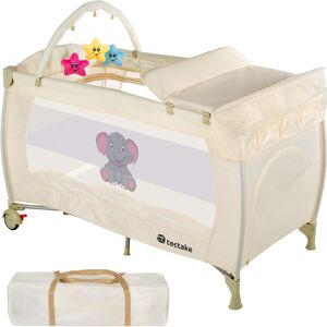 tectake Kinderreisebett Elefant 132x75x104cm mit Wickelauflage und Transporttasche - beige