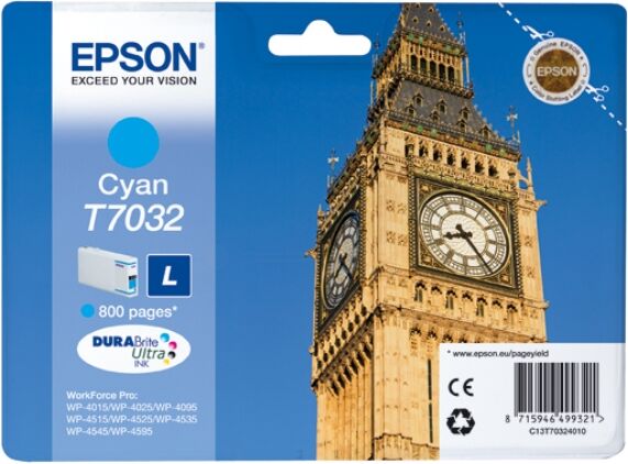 Epson Original Epson WorkForce Pro WP-4590 Tintenpatrone (T7032 / C 13 T 70324010) cyan, 800 Seiten, 2,74 Cent pro Seite, Inhalt: 9 ml