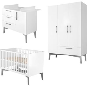 roba® Babyzimmer-Komplettset »Mika«, (Set, 3 St., Kombi-Kinderbett, Kleiderschrank, Wickelkommode), mit grauen Füßen im Retro Look weiß  unisex