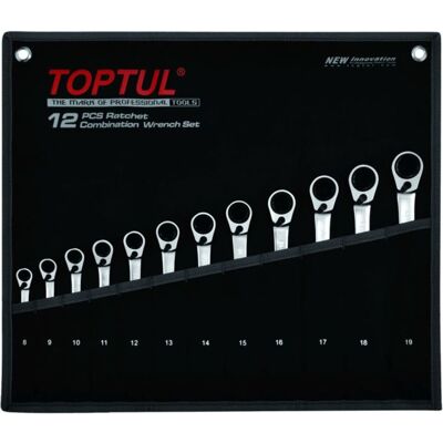 TOPTUL Satz mit 12 Ringschlüssel mit Ratsche - 8-19mm TOPTUL Satz mit 12 Ringschlüssel mit Ratsche - 8-19mm