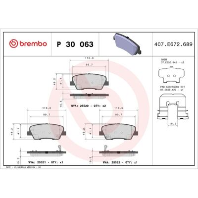 Bremsbelagsatz BREMBO P 30 063, Hinten Bremsbelagsatz BREMBO P 30 063, Hinten