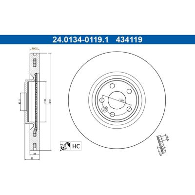 Bremsscheibe ATE 24.0134-0119.1, 1 Stück Bremsscheibe ATE 24.0134-0119.1, 1 Stück