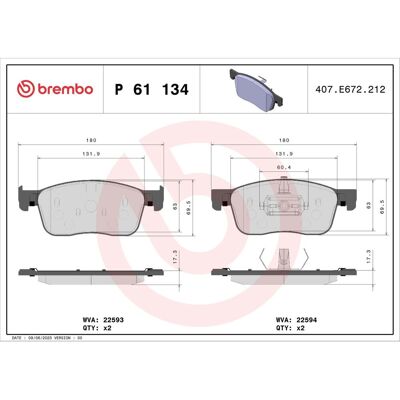 Bremsbelagsatz BREMBO P 61 134, Vorne Bremsbelagsatz BREMBO P 61 134, Vorne