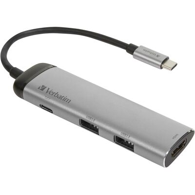 Verbatim USB 3.2 Gen 1 Multiport-Hub, USB-C Stecker > 2x USB-A + USB-C Buchse + HDMI-Buchse, USB-Hub Verbatim USB 3.2 Gen 1 Multiport-Hub, USB-C Stecker > 2x USB-A + USB-C Buchse + HDMI-Buchse, USB-Hub