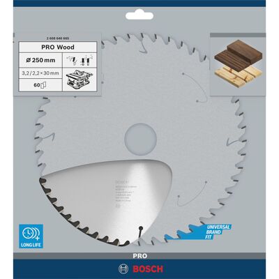 Bosch PRO Wood Kreissägeblatt, Ø 250mm, 60Z Bosch PRO Wood Kreissägeblatt, Ø 250mm, 60Z