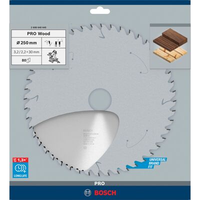Bosch PRO Wood Kreissägeblatt, Ø 250mm, 80Z Bosch PRO Wood Kreissägeblatt, Ø 250mm, 80Z