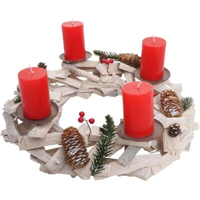 MCW Adventskranz Rund Holz Ø 40cm Weiß-Grau mit Kerzen Rot MCW Adventskranz Rund Holz Ø 40cm Weiß-Grau mit Kerzen Rot