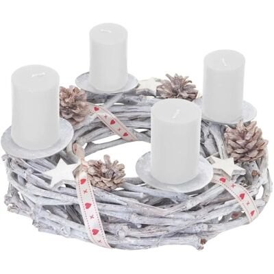 MCW Adventskranz Holz Ø 30cm mit Kerzen Weiß MCW Adventskranz Holz Ø 30cm mit Kerzen Weiß