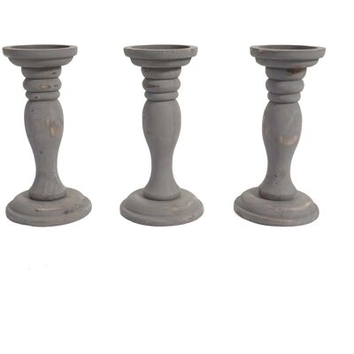 MCW 3er Set Kerzenständer T361 Shabby-Look Vintage Höhe 24cm Grau MCW 3er Set Kerzenständer T361 Shabby-Look Vintage Höhe 24cm Grau