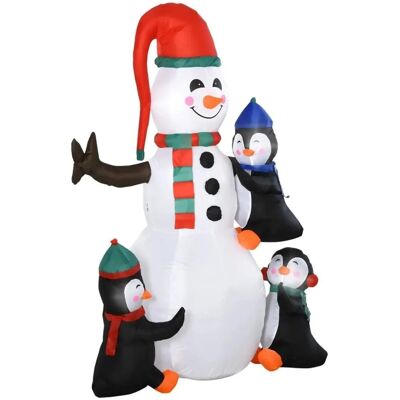 HOMCOM Aufblasbarer Schneemann mit 3 Pinguinen LEDs HOMCOM Aufblasbarer Schneemann mit 3 Pinguinen LEDs