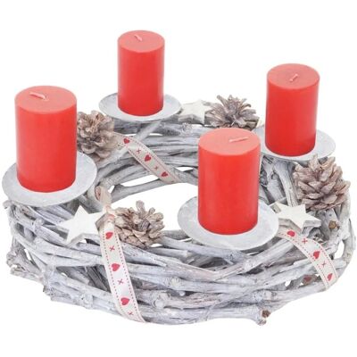 MCW Adventskranz Holz Ø 30cm mit Kerzen Rot MCW Adventskranz Holz Ø 30cm mit Kerzen Rot