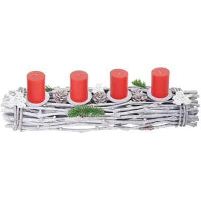 MCW Adventskranz Länglich Holz 60x16x9cm mit Kerzen Rot MCW Adventskranz Länglich Holz 60x16x9cm mit Kerzen Rot