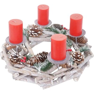 MCW Adventskranz Rund Holz Ø 35cm mit Kerzen Rot MCW Adventskranz Rund Holz Ø 35cm mit Kerzen Rot