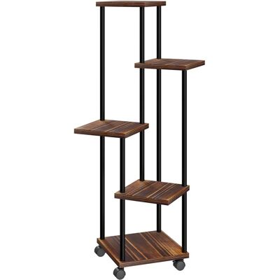 Outsunny Blumenständer Stahl Tannenholz Verkohlt 59L x 59B x 110H cm Outsunny Blumenständer Stahl Tannenholz Verkohlt 59L x 59B x 110H cm