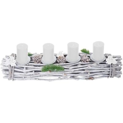 MCW Adventskranz Länglich Holz 60x16x9cm mit Kerzen Weiß MCW Adventskranz Länglich Holz 60x16x9cm mit Kerzen Weiß