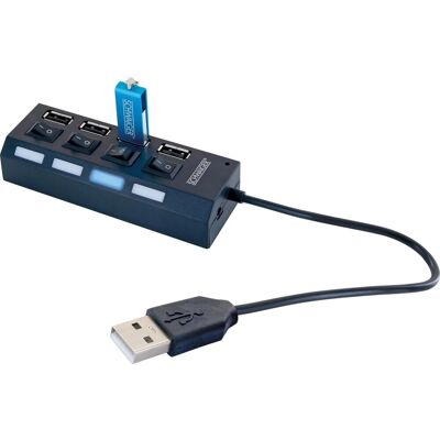 Schwaiger® USB 2.0 HUB 4 fach Schwarz mit Schalter und Status LED Schwaiger® USB 2.0 HUB 4 fach Schwarz mit Schalter und Status LED