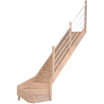 StarWood Treppen Treppe Mykonos Pro Eiche Gew. R 80cm Setzstufe Holz-Edelstahl-Geländer Weiß FSC® StarWood Treppen Treppe Mykonos Pro Eiche Gew. R 80cm Setzstufe Holz-Edelstahl-Geländer Weiß FSC®