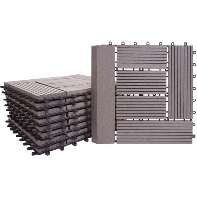 MCW WPC Bodenfliese Sarthe mit Abschluss Holzoptik Balkon/Terrasse 11x Je 30x30cm - 1qm Premium Grau MCW WPC Bodenfliese Sarthe mit Abschluss Holzoptik Balkon/Terrasse 11x Je 30x30cm - 1qm Premium Grau