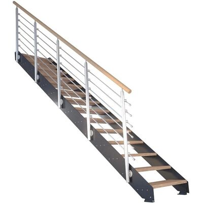 StarWood Treppen Treppe Kos 12 Stufen Eiche Rustik Geölt 87 cm Design-Geländer Anthrazit FSC® StarWood Treppen Treppe Kos 12 Stufen Eiche Rustik Geölt 87 cm Design-Geländer Anthrazit FSC®