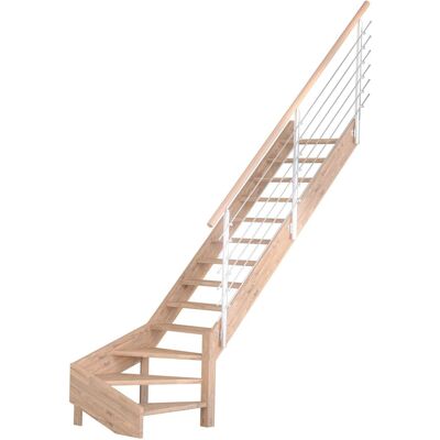 StarWood Treppen Treppe Mykonos Pro Eiche Gew. R 80 cm Holz-Edelstahl-Geländer Weiß FSC® StarWood Treppen Treppe Mykonos Pro Eiche Gew. R 80 cm Holz-Edelstahl-Geländer Weiß FSC®