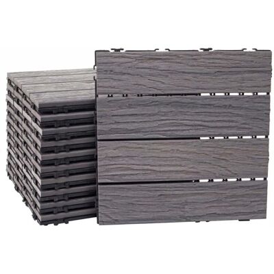 MCW WPC Bodenfliese E19 Holzoptik Balkon/Terrasse 3D-Struktur Linear antik-Braun 11x Je 30x30cm - 1q MCW WPC Bodenfliese E19 Holzoptik Balkon/Terrasse 3D-Struktur Linear antik-Braun 11x Je 30x30cm - 1q