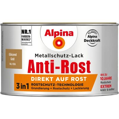 Alpina Metallschutz-Lack Anti-Rost Gold glänzend 300 ml Alpina Metallschutz-Lack Anti-Rost Gold glänzend 300 ml
