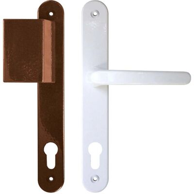 Roro Drücker-Garnitur Typ CR Aluminium 92 mm Weiß-Braun Roro Drücker-Garnitur Typ CR Aluminium 92 mm Weiß-Braun