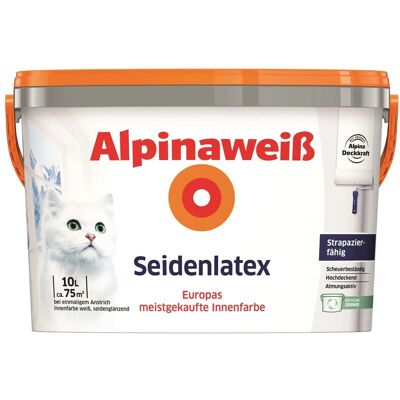 Alpinaweiß Seidenlatex Wandfarbe - 10L, seidenglänzend Alpinaweiß Seidenlatex Wandfarbe - 10L, seidenglänzend