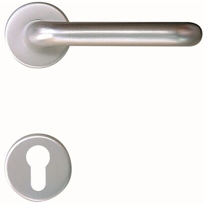 Roro Drücker-Garnitur Typ D Aluminium inkl. Rosette Silber Roro Drücker-Garnitur Typ D Aluminium inkl. Rosette Silber