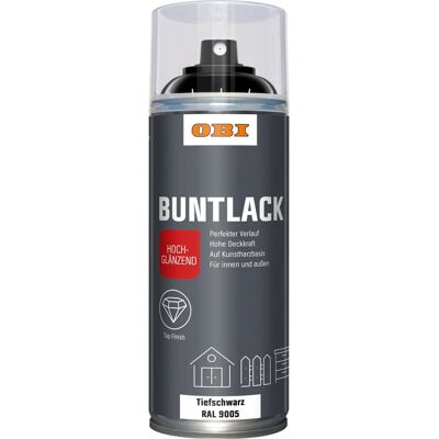 OBI Buntlack Spray RAL 9005 Tiefschwarz hochglänzend 400 ml OBI Buntlack Spray RAL 9005 Tiefschwarz hochglänzend 400 ml
