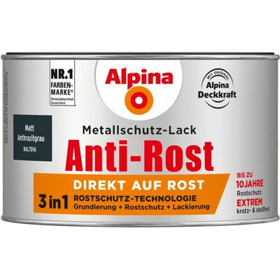 Alpina Metallschutz-Lack Anti-Rost Anthrazitgrau matt 300 ml Alpina Metallschutz-Lack Anti-Rost Anthrazitgrau matt 300 ml