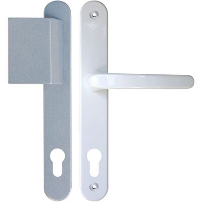 Roro Drücker-Garnitur Typ CR Aluminium 92 mm Weiß-Silber Roro Drücker-Garnitur Typ CR Aluminium 92 mm Weiß-Silber